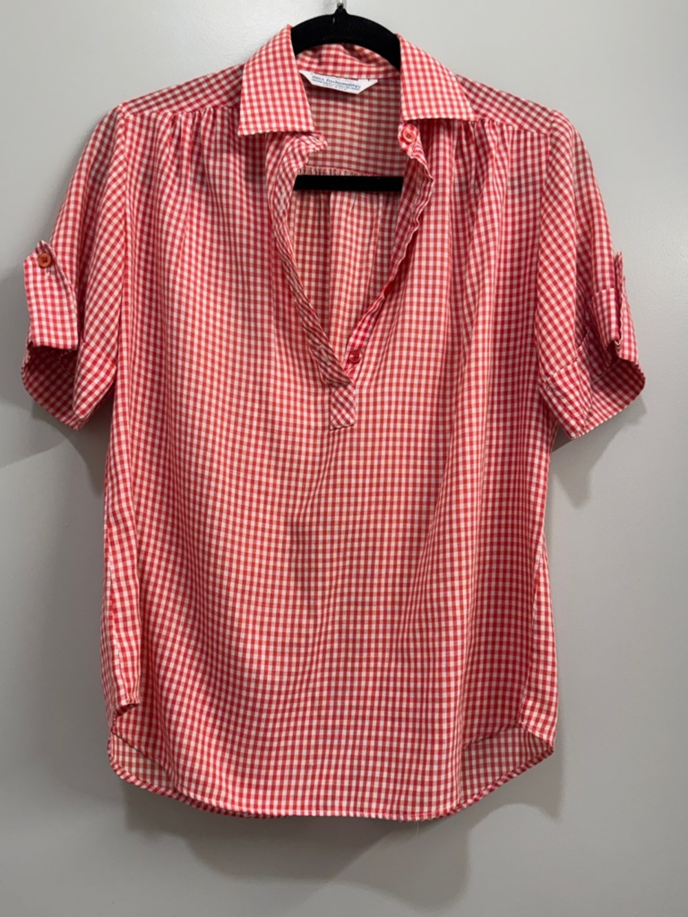 Vintage Red Gingham Popover Shirt Short Sleeve Cottagecore